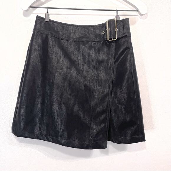NWT - Faux Wrap Leather/Suede Skirt in Black - Extra Small - Picture 1 of 6